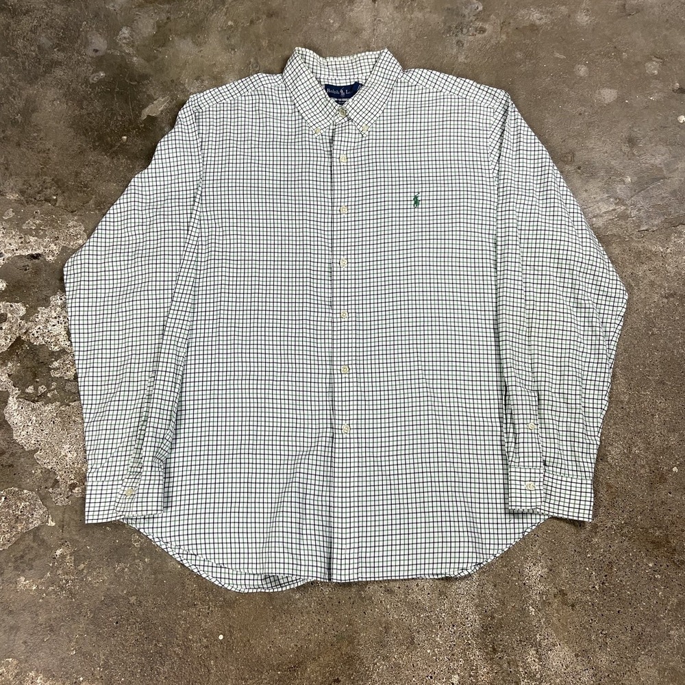 Polo Ralph Lauren Oxford Button Down Shirt Size XXL Green Grid Check Pony Logo